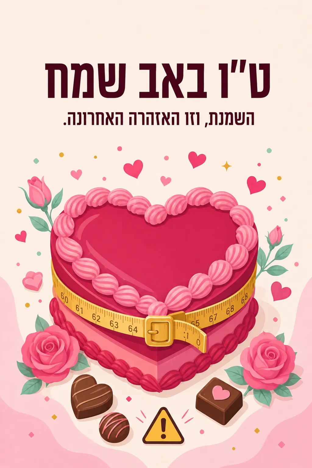 איגרת ט״ו באב עם עוגת לב וסרט מדידה